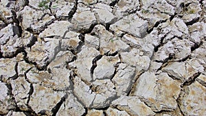 The earth texture of land drought the soil ground cracks and no water lack of moisture in dry hot weather