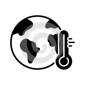 Earth and Thermometer Global Climate Change Problem Silhouette Icon. Planet Heat Temperature Danger Ecological Glyph