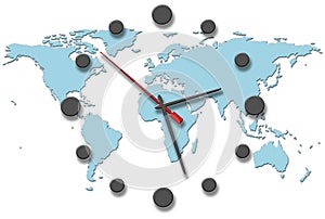 Earth Time clock hands on world map