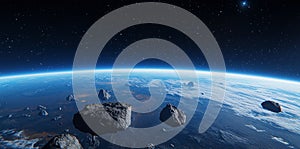Earth about to be slammed by giant asteroids 3D rendering elements photo