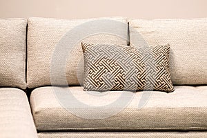 Earth tones color pillow and brown cushion fabric sofa interior for home and living achitecture decoration contemporary