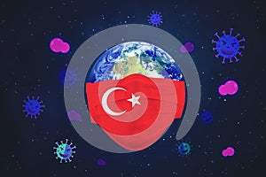 Earth with Turkey flag face mask and Covid-19