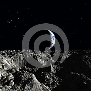 Earth view from the moon, 3d illustration