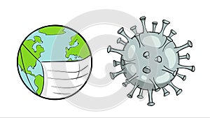 Earth and virus microbe white