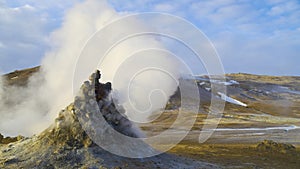 Earth, volcanic activity, Geothermal area , fumaroles volcanic boiling mud pots, Iceland.