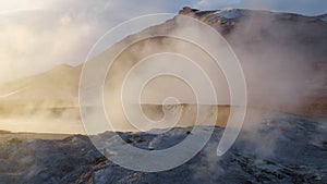 Earth, volcanic activity, Geothermal area , fumaroles volcanic boiling mud pots, Iceland.