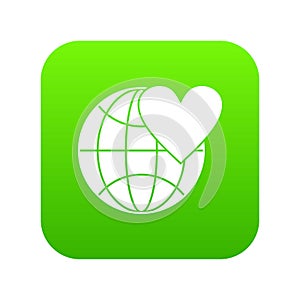 Earth world globe with heart icon digital green