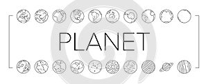earth world planet globe map icons set vector