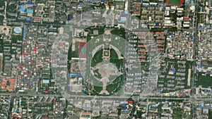 Earth zoom in from space to Baoding, China in Junxiao Memorial Hall