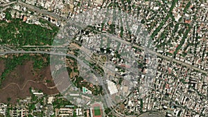 Earth zoom in from space to Caracas, Venezuela in Plaza Venezuela