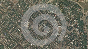 Earth zoom in from space to Cherkasy, Ukraine in Singing fountain