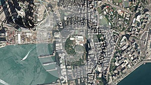 Earth zoom in from space to Hong Kong, China in Kowloon Park