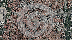 Earth zoom in from space to Madrid, Spain in Puerta del Sol