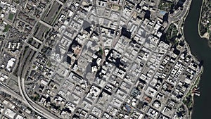 Earth zoom in from space to Oakland, USA in Frank H. Ogawa Plaza