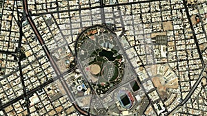Earth zoom in from space to Riyadh, Saudi Arabia in King Abdullah Park