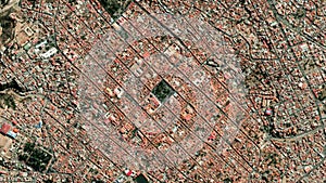 Earth zoom in from space to Sucre, Bolivia in Plaza de Armas 25 de Mayo