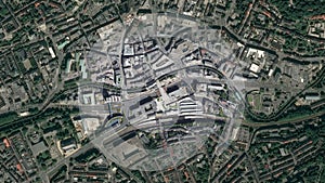 Earth zoom in from space to Wuppertal, Germany in Hauptbahnhof Hbf
