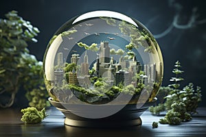 Earthday and world climate change, a hand holding soil and small tree, grow and development concept computer light on the