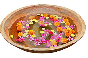 Earthen bowl with flowers