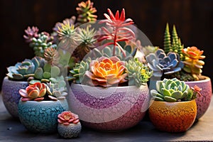 Earthen Elegance, Vibrant Succulents Thrive in a Pottery Haven, A Tapestry of Nature\'s Hues