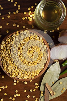 An earthen soil pot full of toor daal- pigeon peas