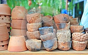 Earthenware clay. Flower pot for plant terracotta