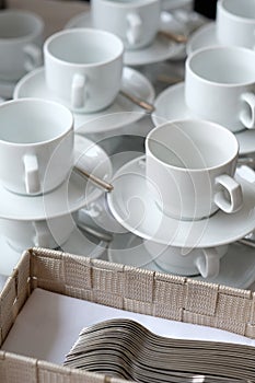 Earthenware cups for tea and coffee