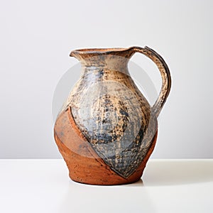 Earthenware Jug With Blue And Brown Angled Design
