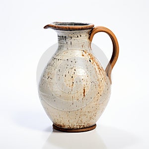 Earthenware Jug: Small Brown And White Pitcher In The Style Of Bob Ringwood