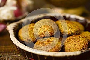 Earthenware plate with falafel