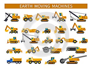 Earthmoving machines icons set
