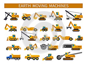 Earthmoving machines icons set photo