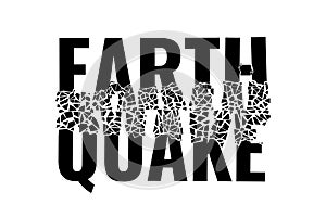 Earthquake broken word split fragments. Seismic ground vibration and damaged concrete destruction symbol. Earth quake