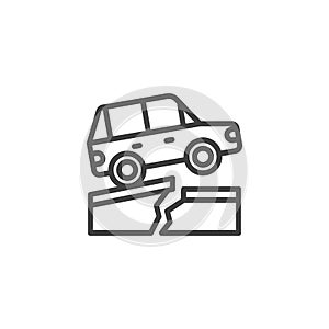 Earthquake car damage line icon