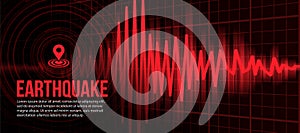 Earthquake Concept - Red light line Frequency seismograph waves cracked and Circle Vibration on perspective grid background Vector