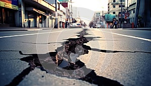 Earthquake cracked road street city