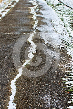 Earthquake cracked a rural road in winter