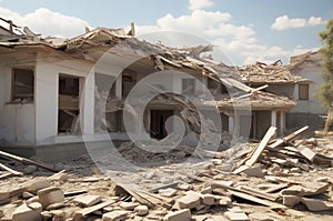 Earthquake, Destroyed building after shocks photo