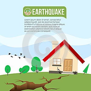 Earthquake Disaster with Ground crevice and House crack vector design