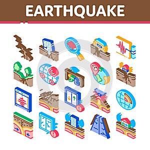 Earthquake Disaster Isometric Icons Set Vector