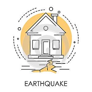 Earthquake isolated icon, house and ground destruction, natural disaster