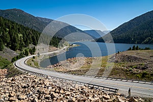 Earthquake Lake in Montana, summer scene with the highway in view photo