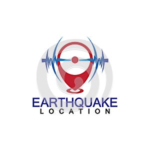 Earthquake Location logo Icon design Isolated on White Background. Map Pin and Earthquake Icon