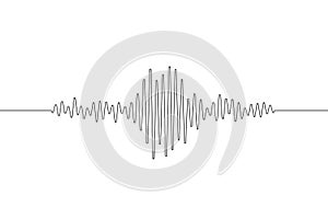 Earthquake one continuous line. Polygraph single line art. Outline wave. Black waves pattern isolated on white background. Oneline