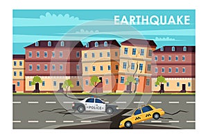 Earthquake in town flat vector illustration photo