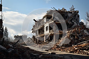Earthquakes impact Buildings and houses crumble, a scene of devastation