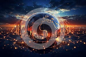 Earths digital tapestry woven with blockchain, IoT worldwide web epitomizes futuristic interconnectivity