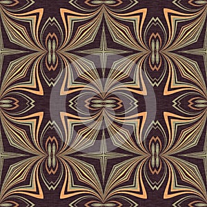 Earthy colours retro sixties geometric seamless pattern in variegated brown tones. Modern vintage geo woven textile