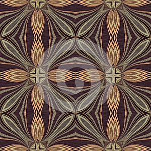 Earthy colours retro sixties geometric seamless pattern in variegated brown tones. Modern vintage geo woven textile