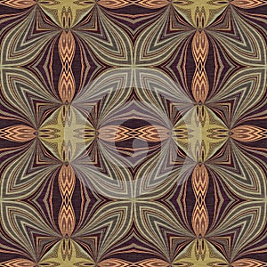 Earthy colours retro sixties geometric seamless pattern in variegated brown tones. Modern vintage geo woven textile